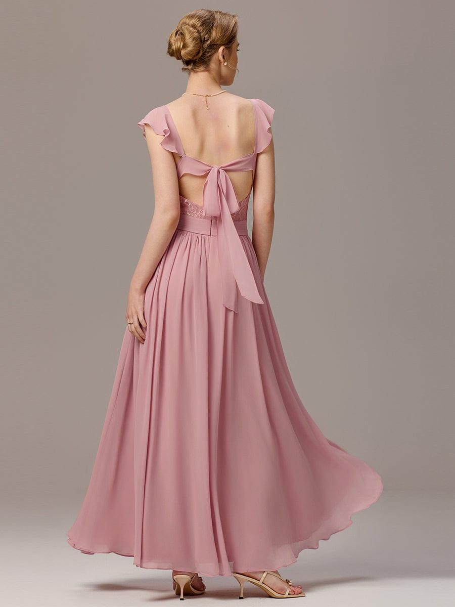 V-Neck Bandage Stringy Selvedge Maxi Bridesmaid Dress #color_Dusty Rose