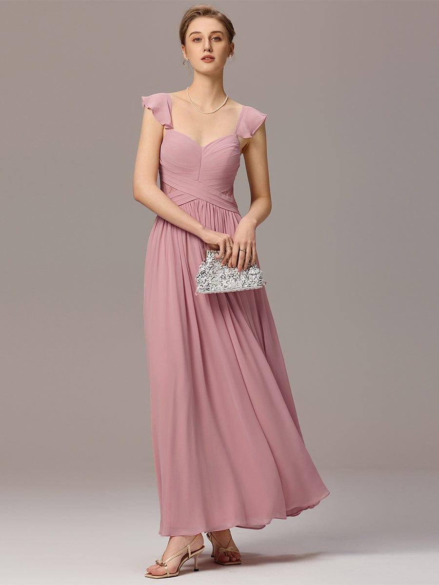 V-Neck Bandage Stringy Selvedge Maxi Bridesmaid Dress #color_Dusty Rose