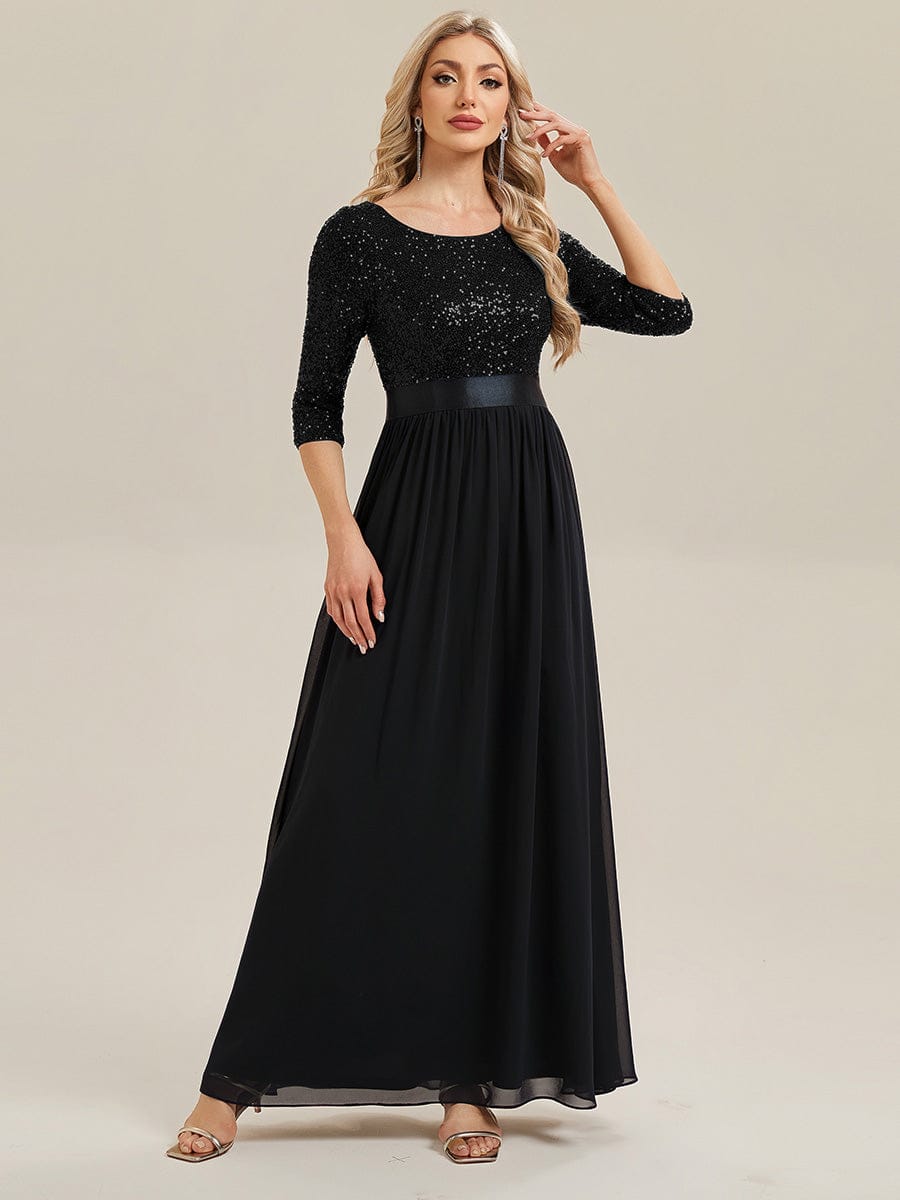See-through Sequin A-Line Evening Dress #color_Black