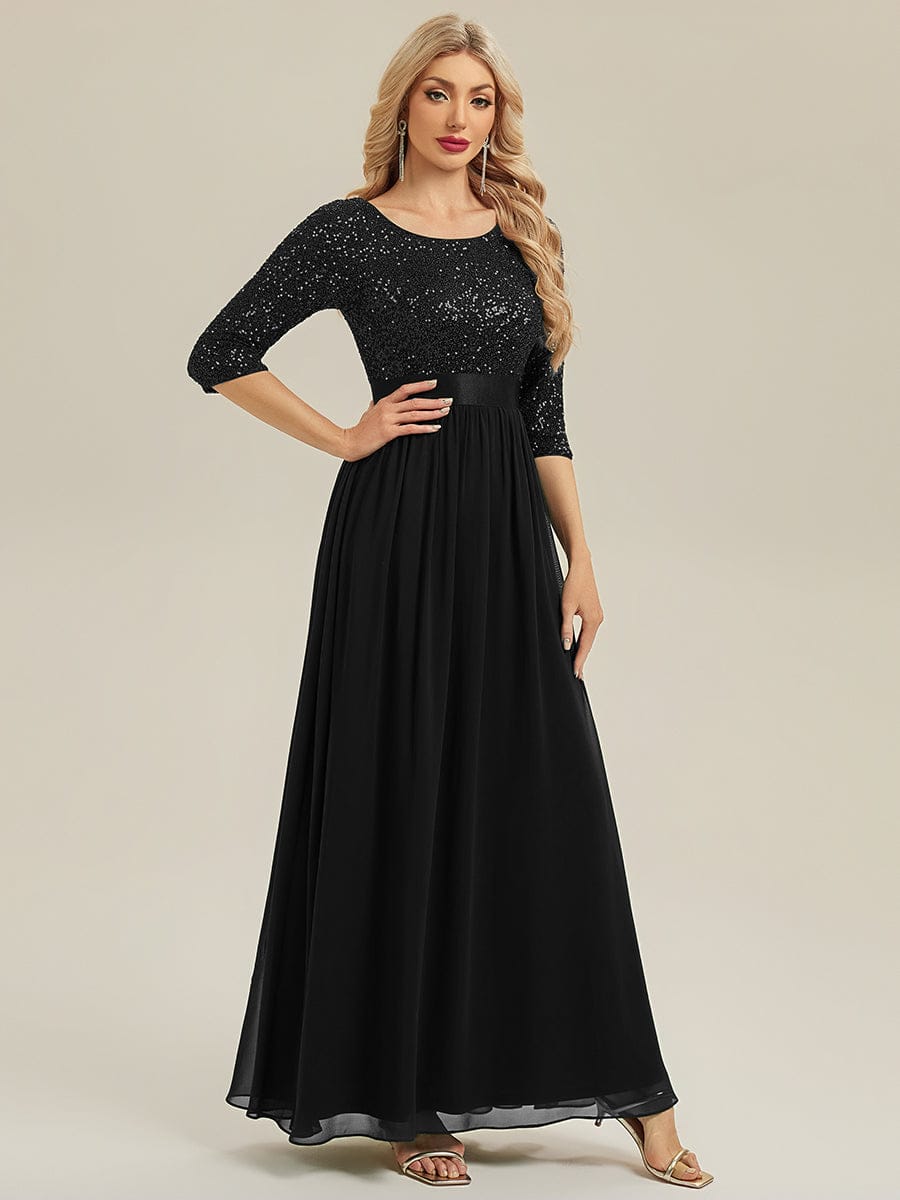 See-through Sequin A-Line Evening Dress #color_Black