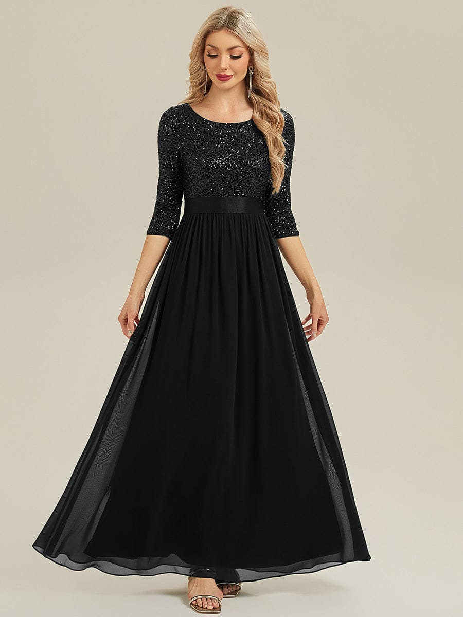 See-through Sequin A-Line Evening Dress #color_Black