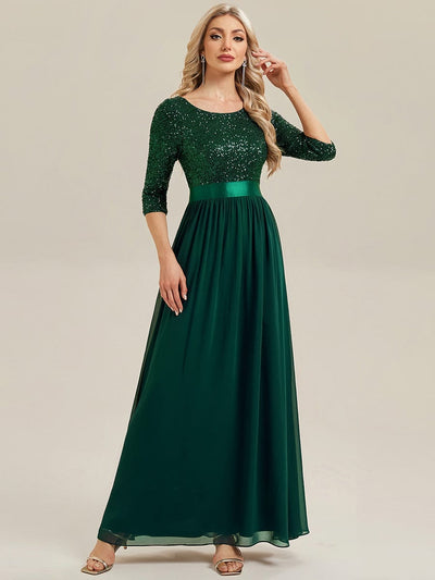 See-through Sequin A-Line Evening Dress #color_Dark Green
