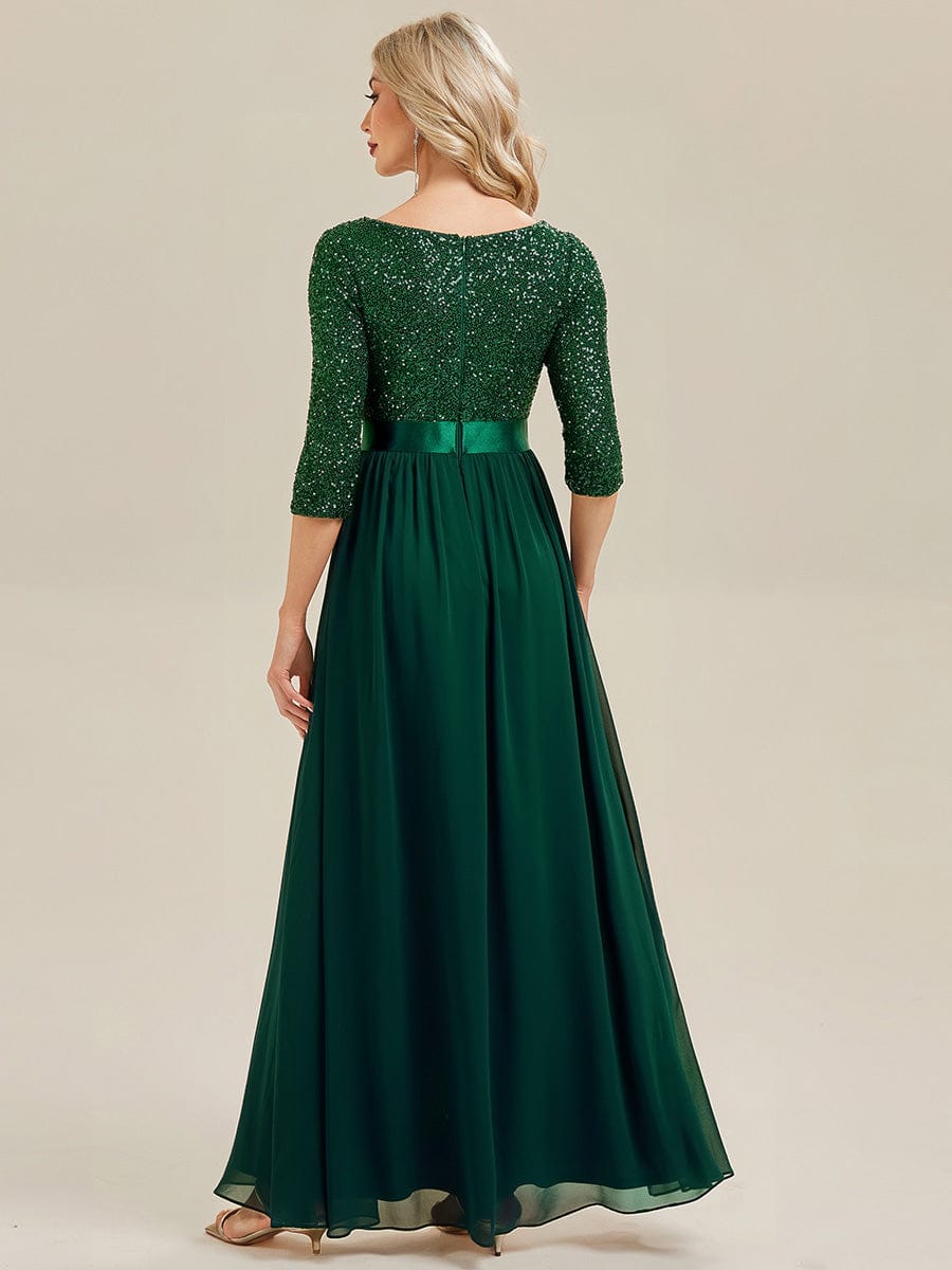 See-through Sequin A-Line Evening Dress #color_Dark Green