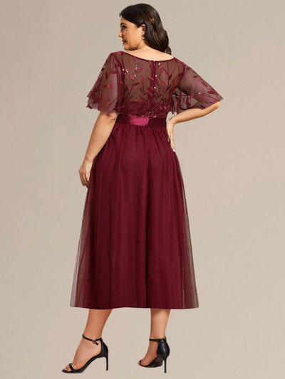 Sequin Leaf Midi Wedding Guest Dress #color_Burgundy