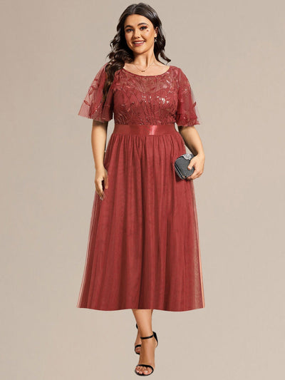 Sequin Leaf Midi Wedding Guest Dress #color_Burnt Orange