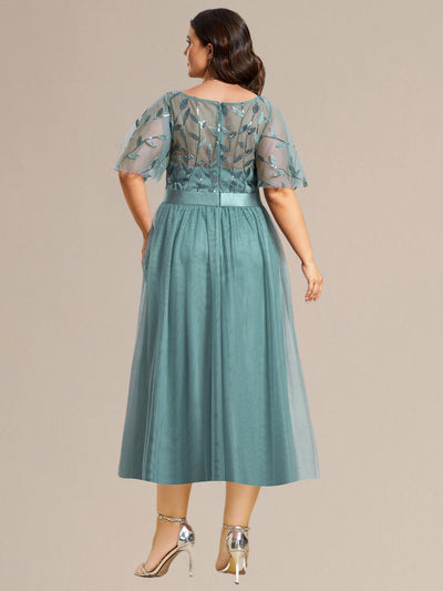 Sequin Leaf Midi Wedding Guest Dress #color_Light Teal