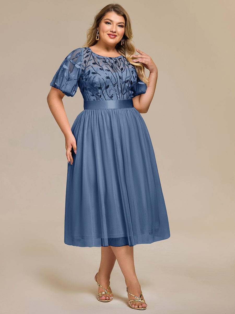 Sequin Leaf Midi Wedding Guest Dress #color_Dusty Blue