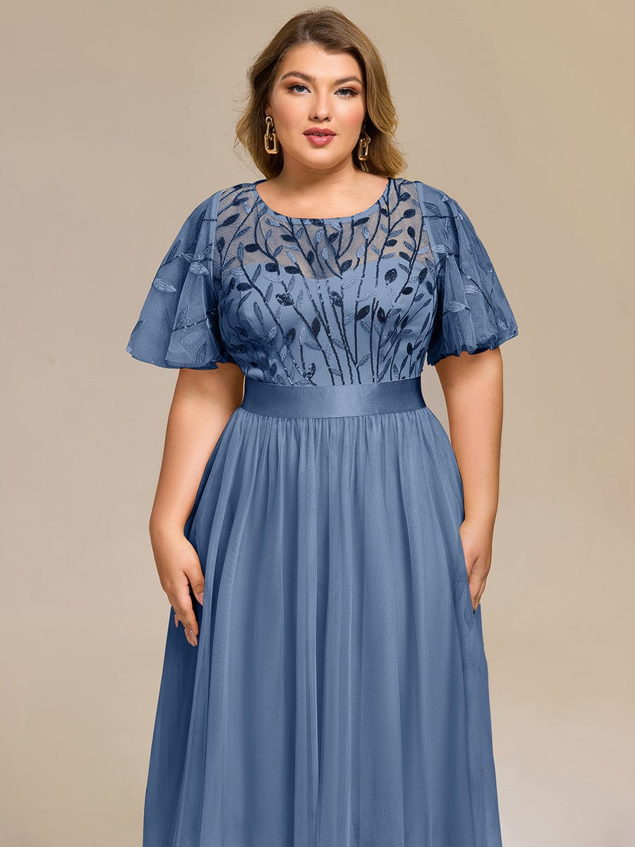 Sequin Leaf Midi Wedding Guest Dress #color_Dusty Blue