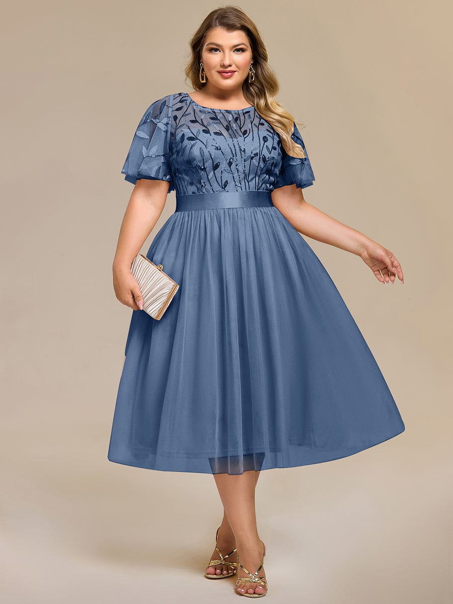 Sequin Leaf Midi Wedding Guest Dress #color_Dusty Blue