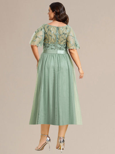 Sequin Leaf Midi Wedding Guest Dress #color_Mint Green