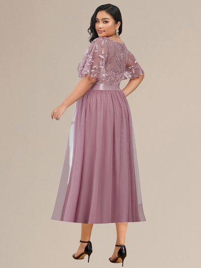 Sequin Leaf Midi Wedding Guest Dress #color_Purple Orchid