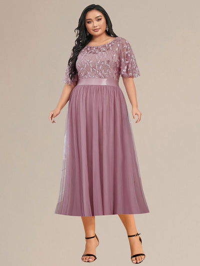 Sequin Leaf Midi Wedding Guest Dress #color_Purple Orchid