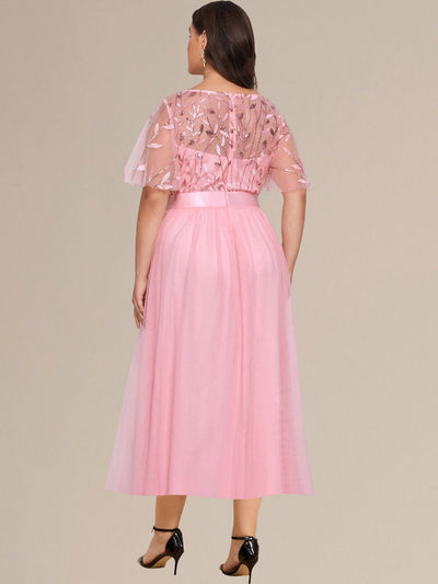 Sequin Leaf Midi Wedding Guest Dress #color_Pink