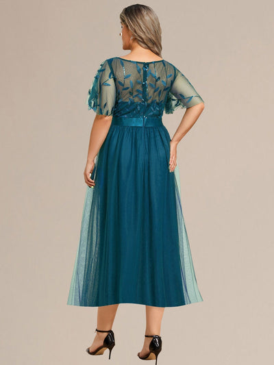 Sequin Leaf Midi Wedding Guest Dress #color_Teal