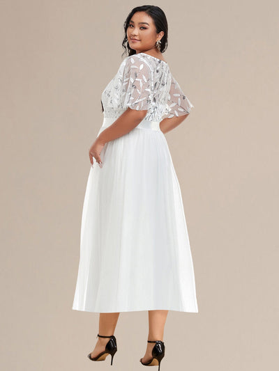 Sequin Leaf Midi Wedding Guest Dress #color_White