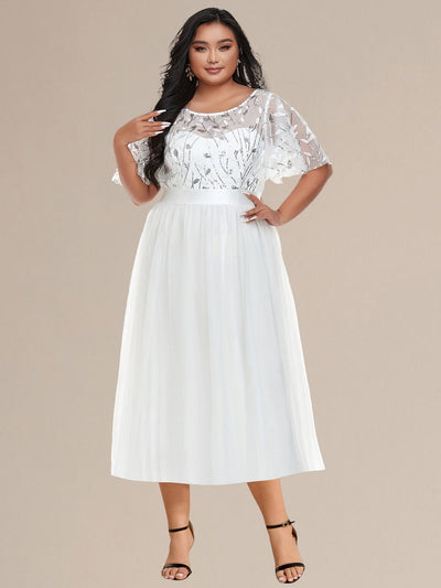 Sequin Leaf Midi Wedding Guest Dress #color_White