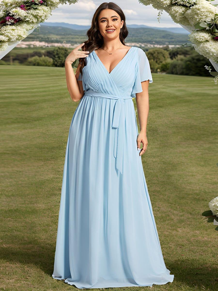 V-Neck Flutter Sleeve Floor-Length A-Line Chiffon Evening Dress #color_Sky Blue