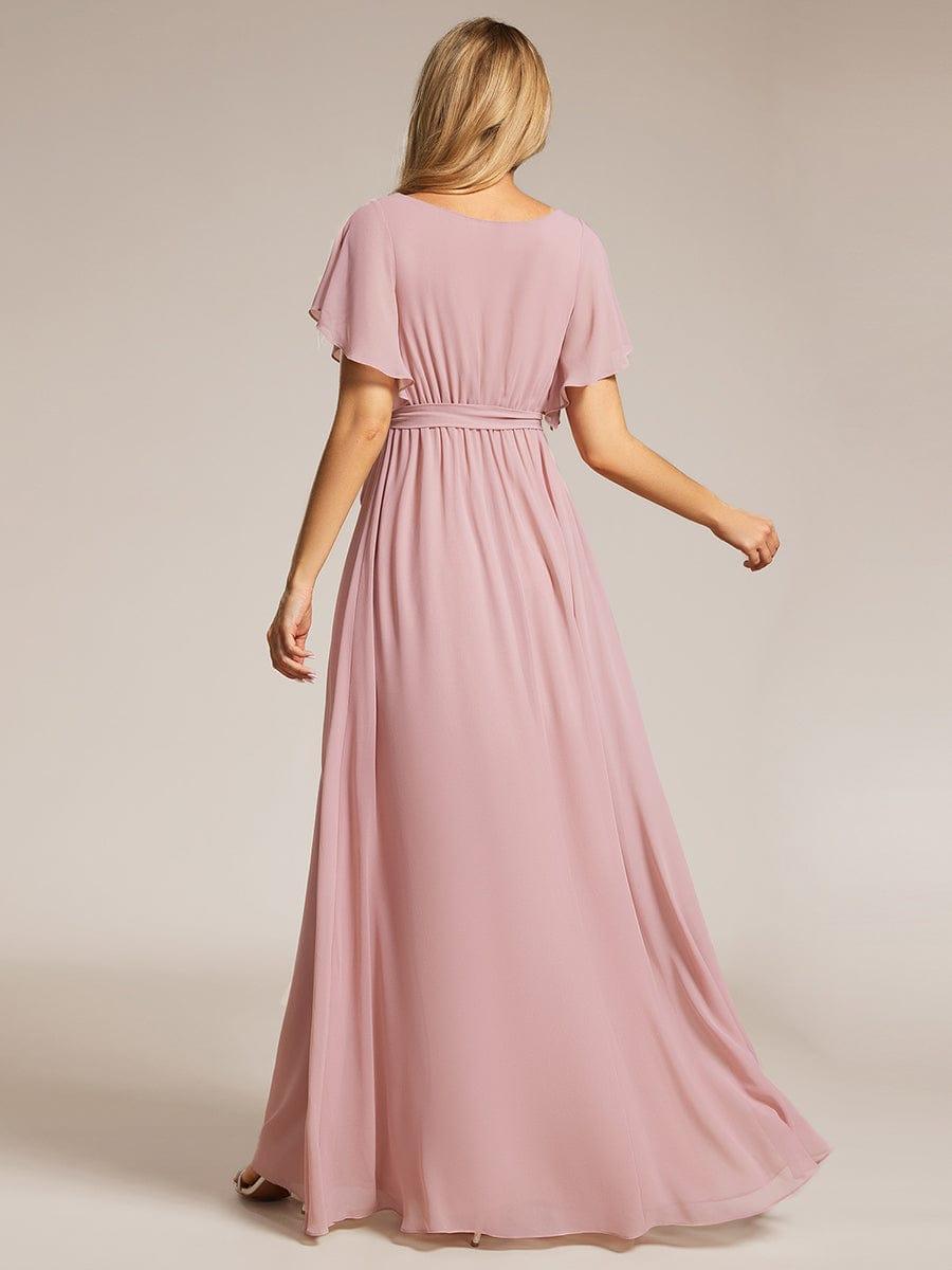 V-Neck Flutter Sleeve Floor-Length A-Line Chiffon Evening Dress #color_Dusty Rose