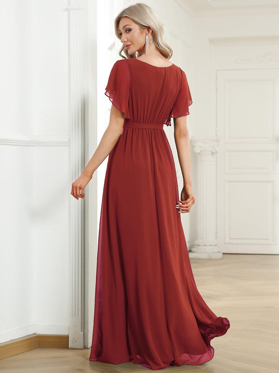 A-Line Pleated Chiffon Tie-Waist Bridesmaid Dress #color_Vermilion