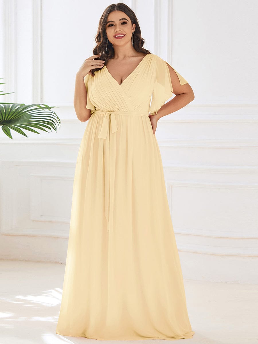 A-Line Pleated Chiffon Tie-Waist Bridesmaid Dress #color_Yellow