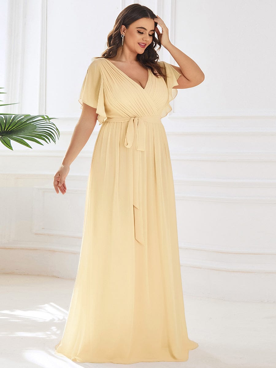 A-Line Pleated Chiffon Tie-Waist Bridesmaid Dress #color_Yellow