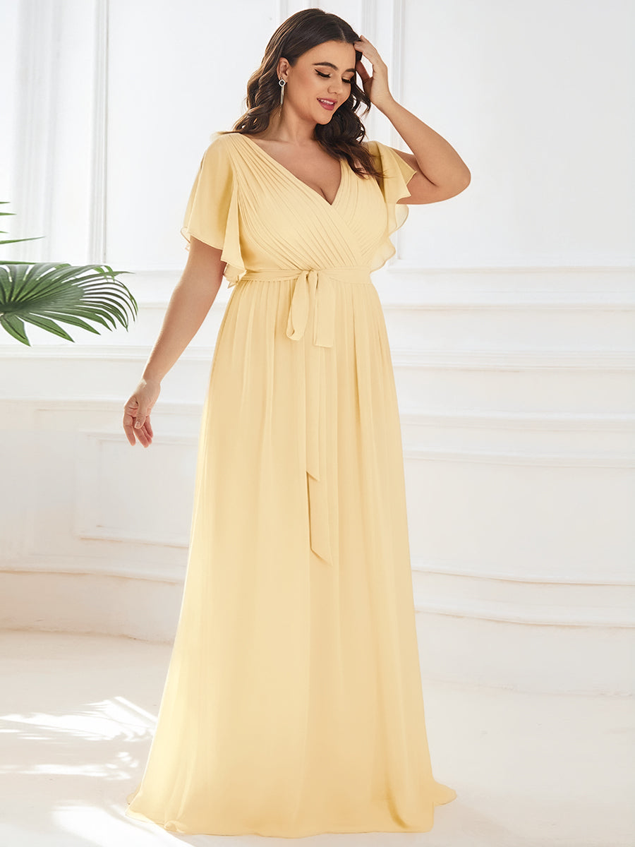 A-Line Pleated Chiffon Tie-Waist Bridesmaid Dress #color_Yellow