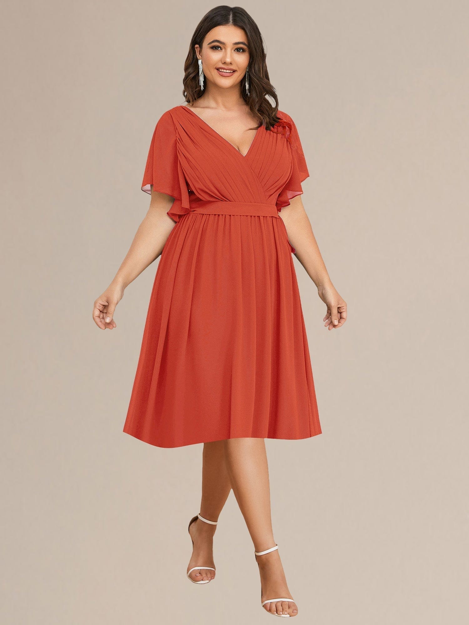 Tie-Waist Midi Bridesmaid Dress #color_Burnt Orange