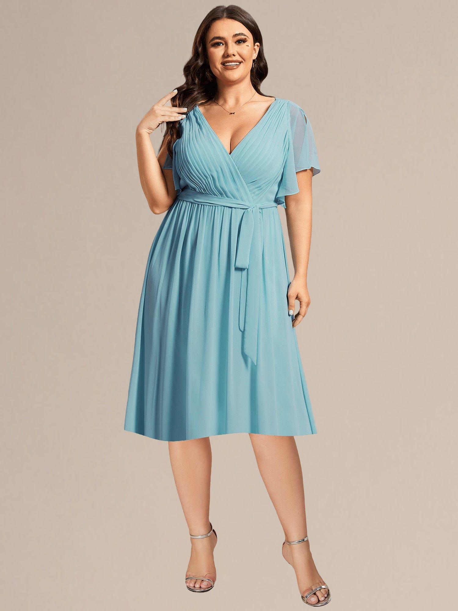 Tie-Waist Midi Bridesmaid Dress #color_Light Teal
