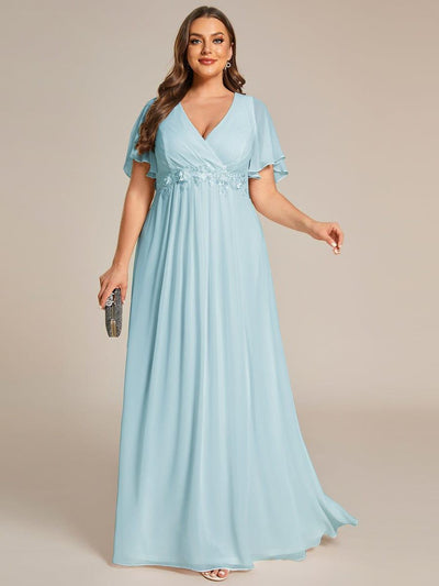 Plus Size Applique Short Sleeve A-Line Chiffon Evening Dress #color_Sky Blue