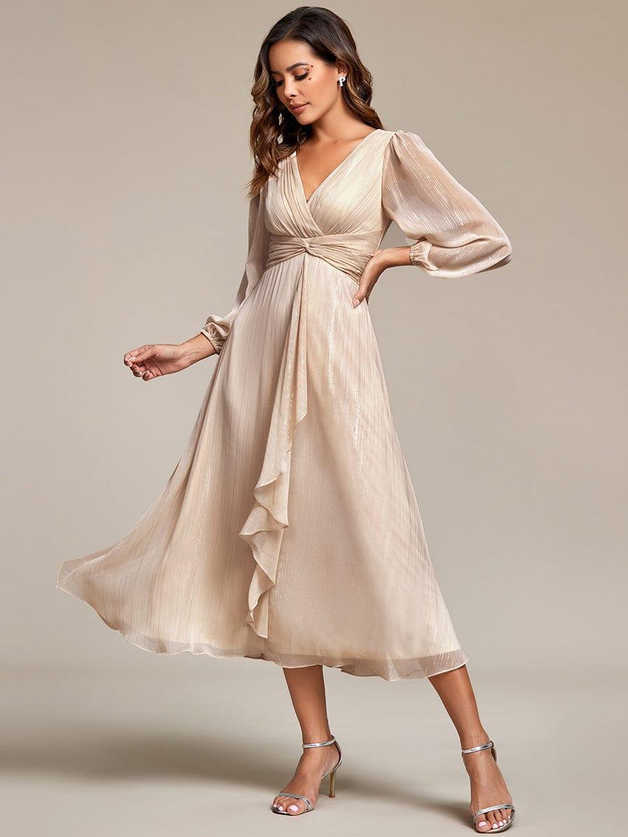 Shop Long Sleeve V-Neck Chiffon Twist Knot Evening Dress - Ever-Pretty UK