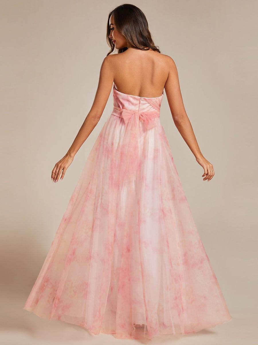 Multi-Way Strapless Floral Empire Waist Evening Dress with Pleated #color_Pink