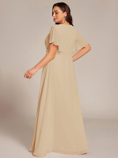 Pleated Short Sleeve Ruffled Maxi Evening Dress #color_Champagne