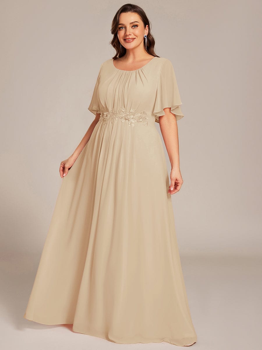 Pleated Short Sleeve Ruffled Maxi Evening Dress #color_Champagne