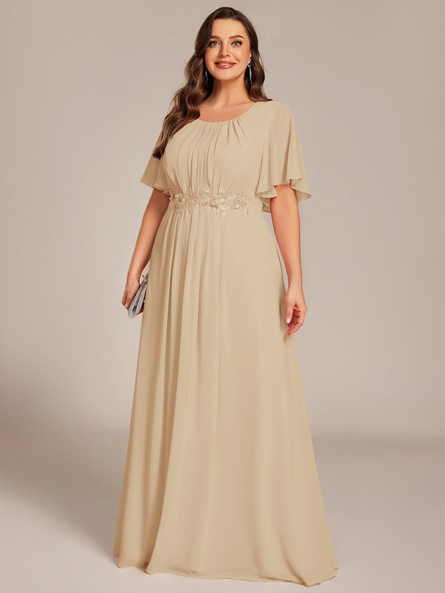 Pleated Short Sleeve Ruffled Maxi Evening Dress #color_Champagne