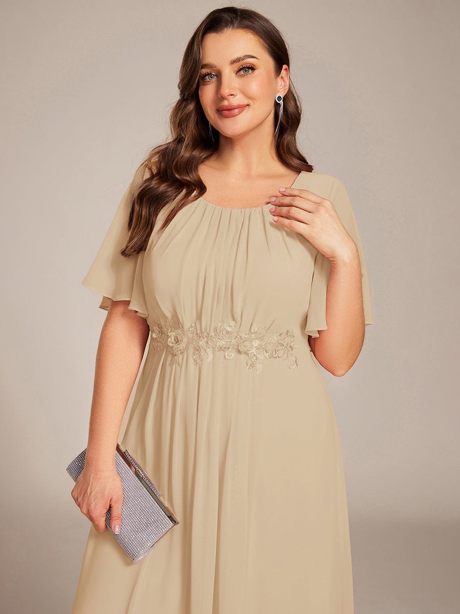 Pleated Short Sleeve Ruffled Maxi Evening Dress #color_Champagne