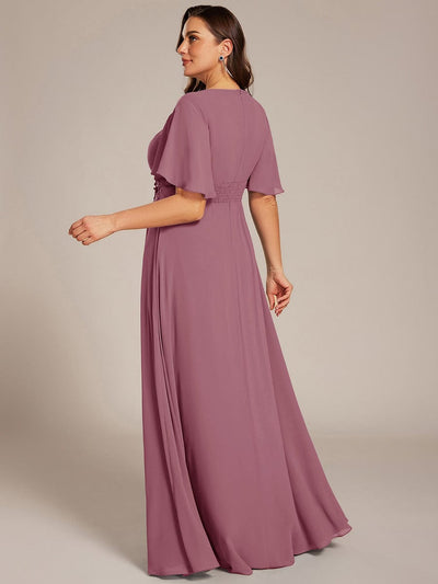 Pleated Short Sleeve Ruffled Maxi Evening Dress #color_Purple Orchid