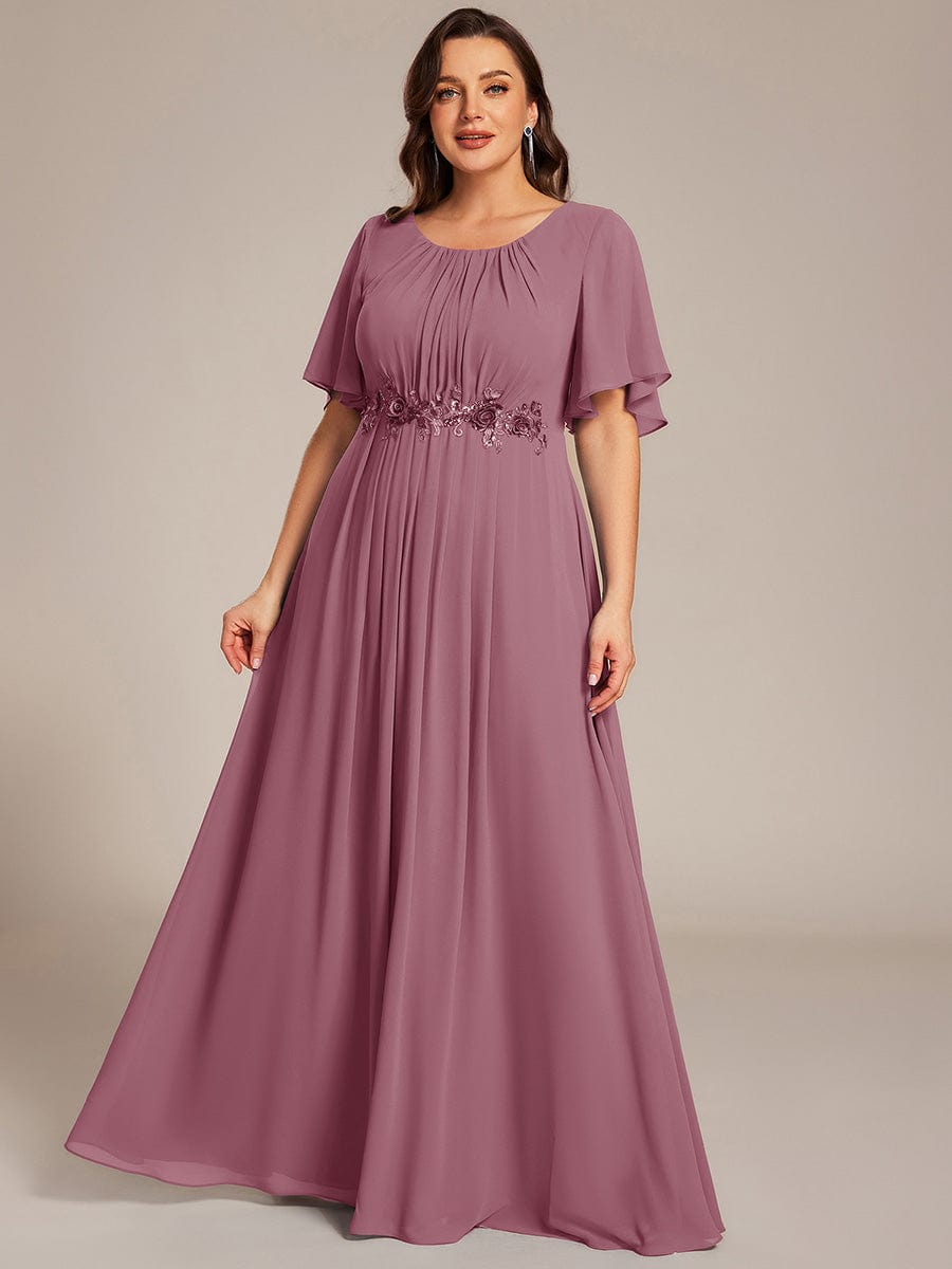 Pleated Short Sleeve Ruffled Maxi Evening Dress #color_Purple Orchid
