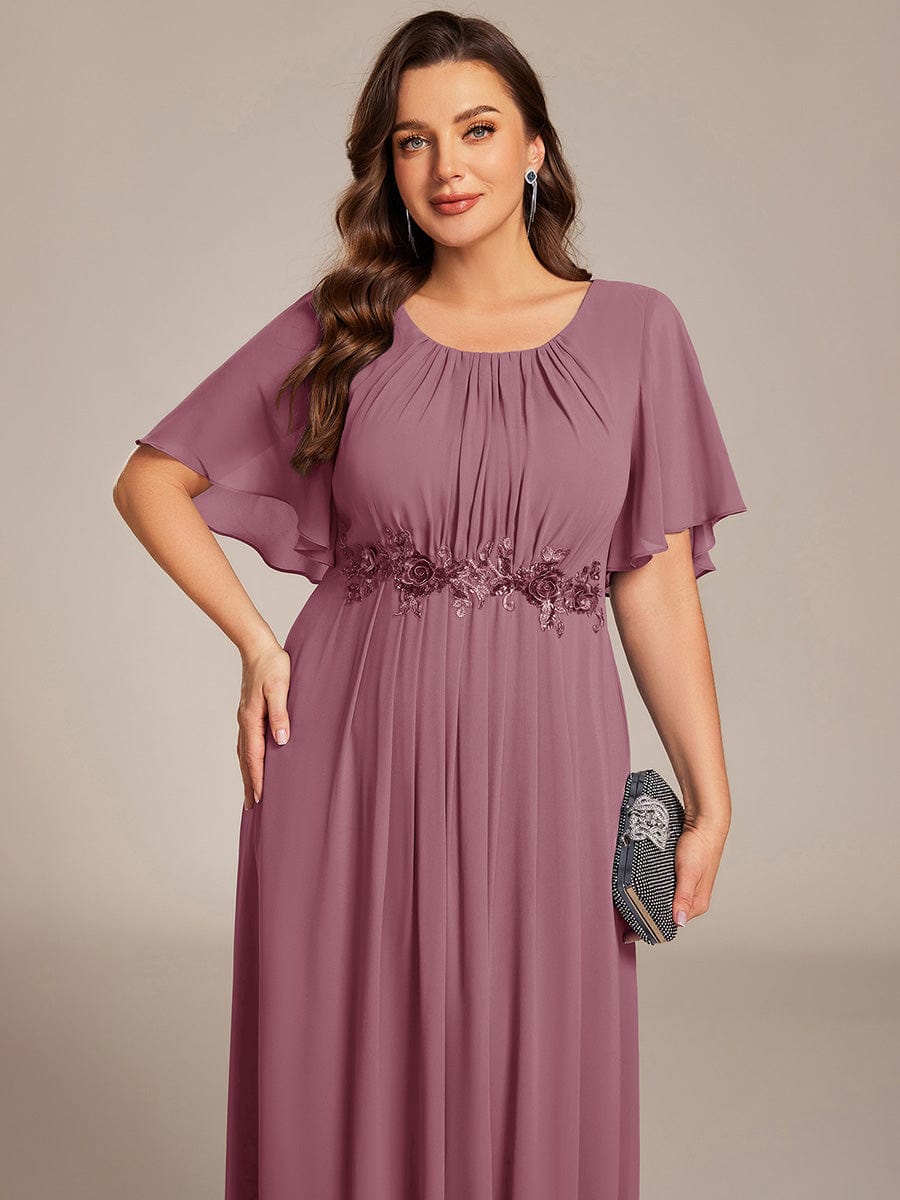 Pleated Short Sleeve Ruffled Maxi Evening Dress #color_Purple Orchid