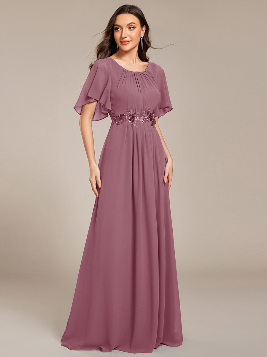 Pleated Short Sleeve Ruffled Maxi Evening Dress #color_Purple Orchid