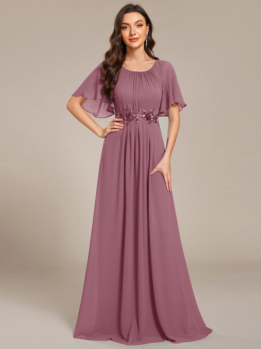 Pleated Short Sleeve Ruffled Maxi Evening Dress #color_Purple Orchid