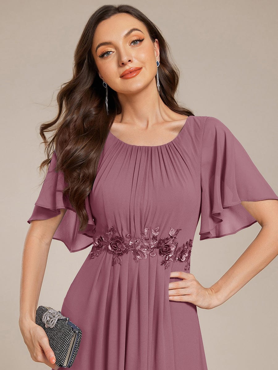 Pleated Short Sleeve Ruffled Maxi Evening Dress #color_Purple Orchid