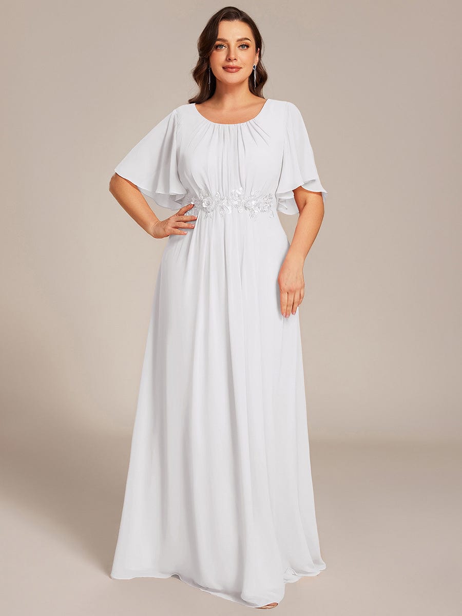 Pleated Short Sleeve Ruffled Maxi Evening Dress #color_White