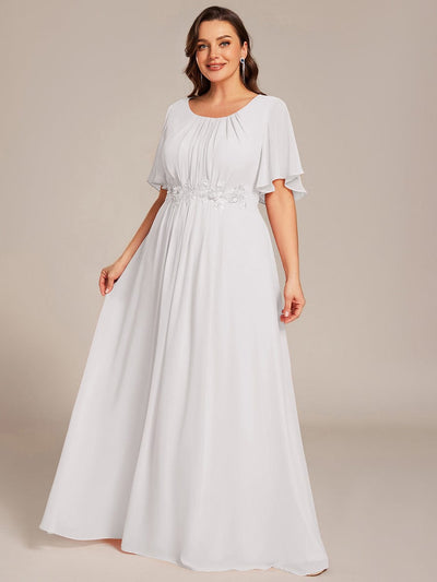 Pleated Short Sleeve Ruffled Maxi Evening Dress #color_White