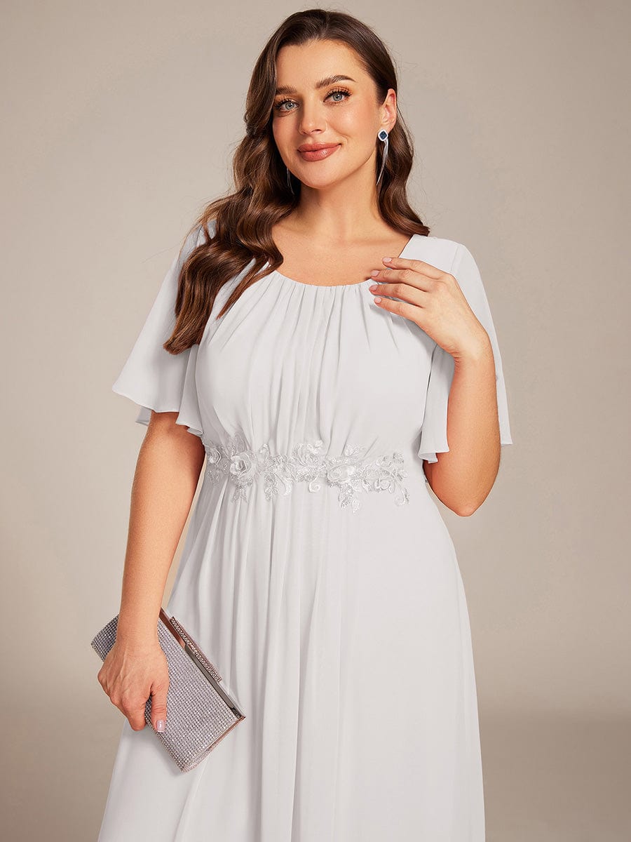 Pleated Short Sleeve Ruffled Maxi Evening Dress #color_White