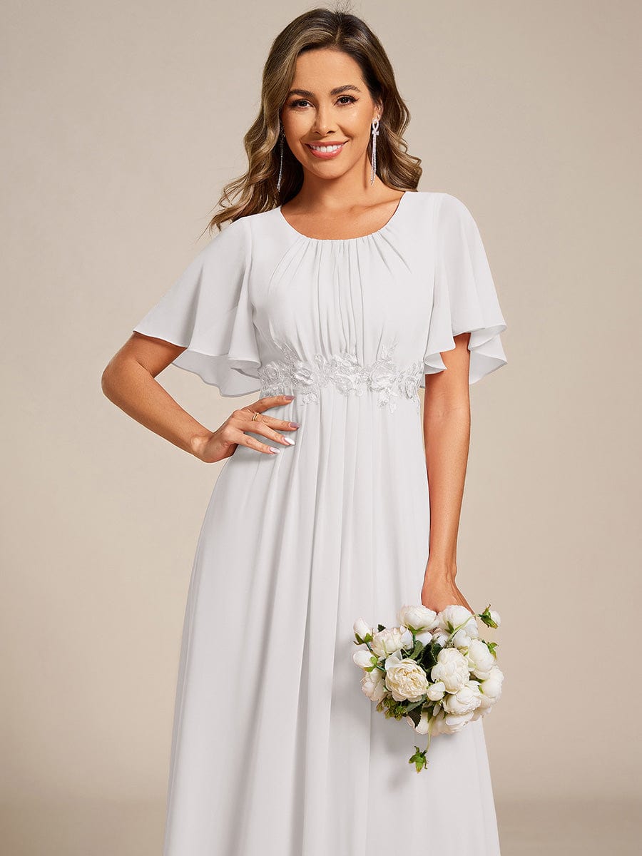 Pleated Short Sleeve Ruffled Maxi Evening Dress #color_White