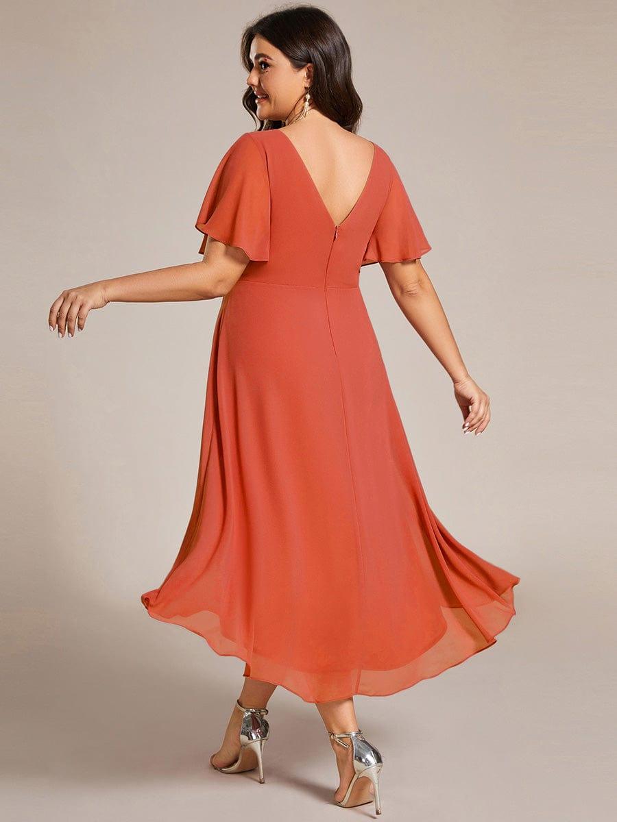 Chic V Neck High-Low Evening Dress #color_Burnt Orange