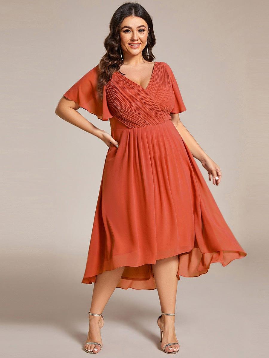 Chic V Neck High-Low Evening Dress #color_Burnt Orange