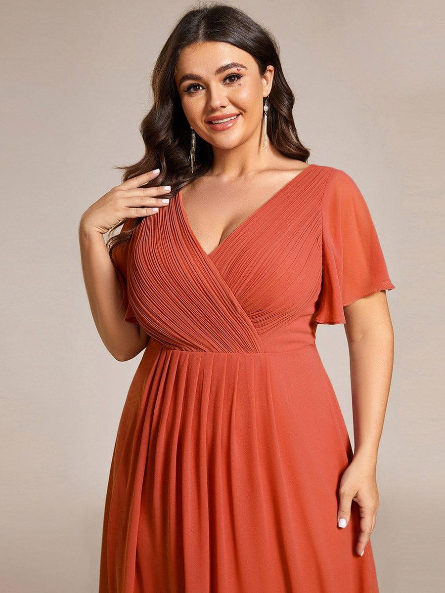 Chic V Neck High-Low Evening Dress #color_Burnt Orange