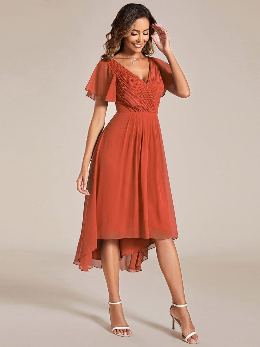 Chic V Neck High-Low Evening Dress #color_Burnt Orange