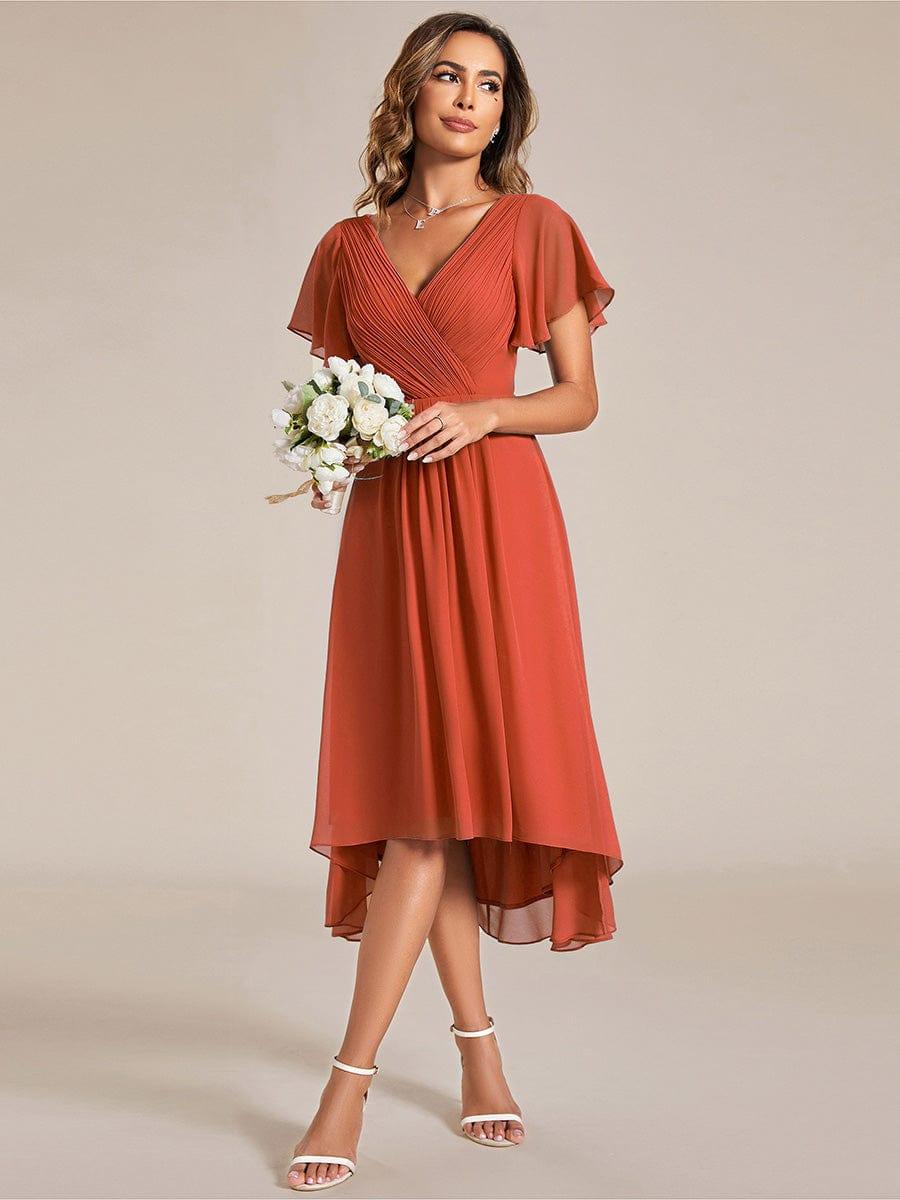 Chic V Neck High-Low Evening Dress #color_Burnt Orange